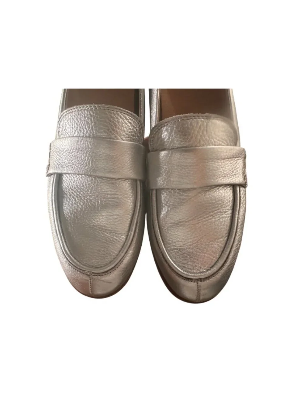 Vionic Cleo Loafers 8.5 Silver Metallic Orthotic Arch Support Leather Classic